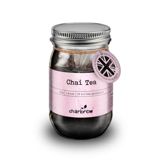 Chai Tea Bags Mason Jar - 16 Biodegradable Pyramid Bags