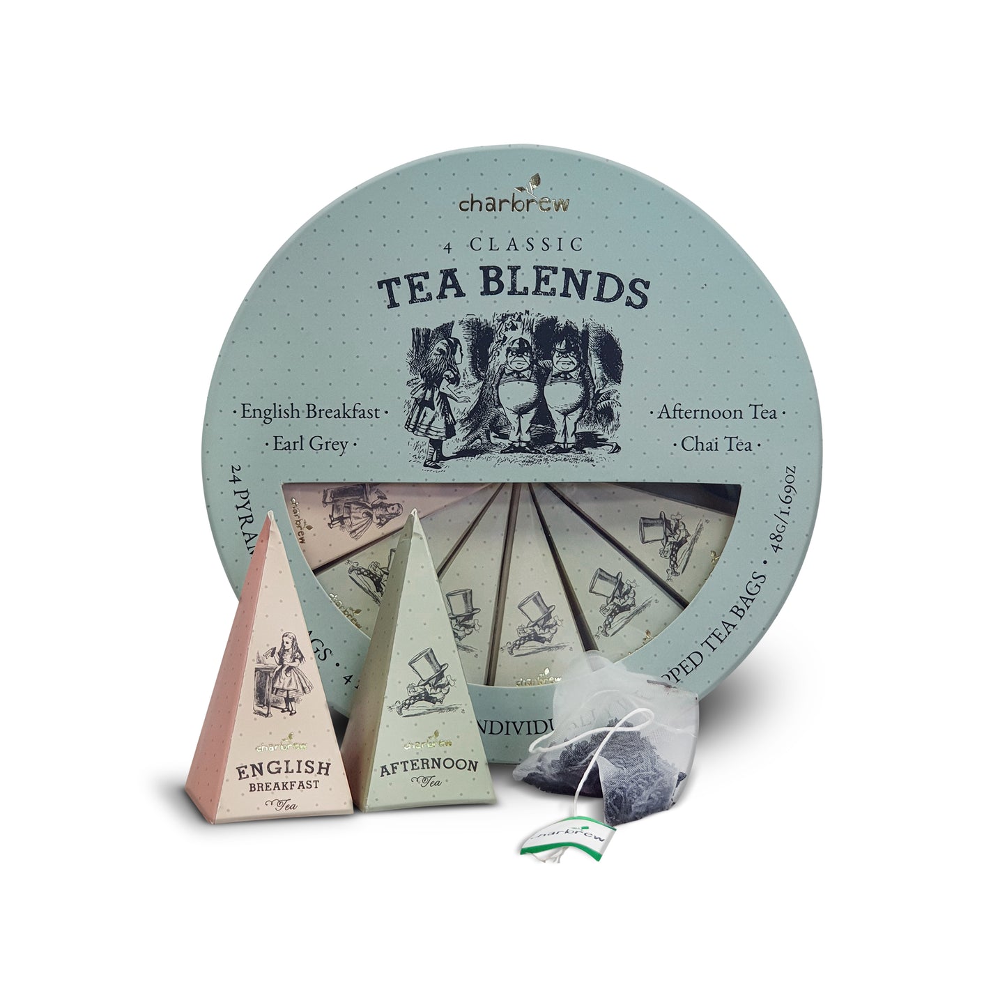Alice In Wonderland Circular Classic Tea Pyramid Gift Box - 24 Teabags