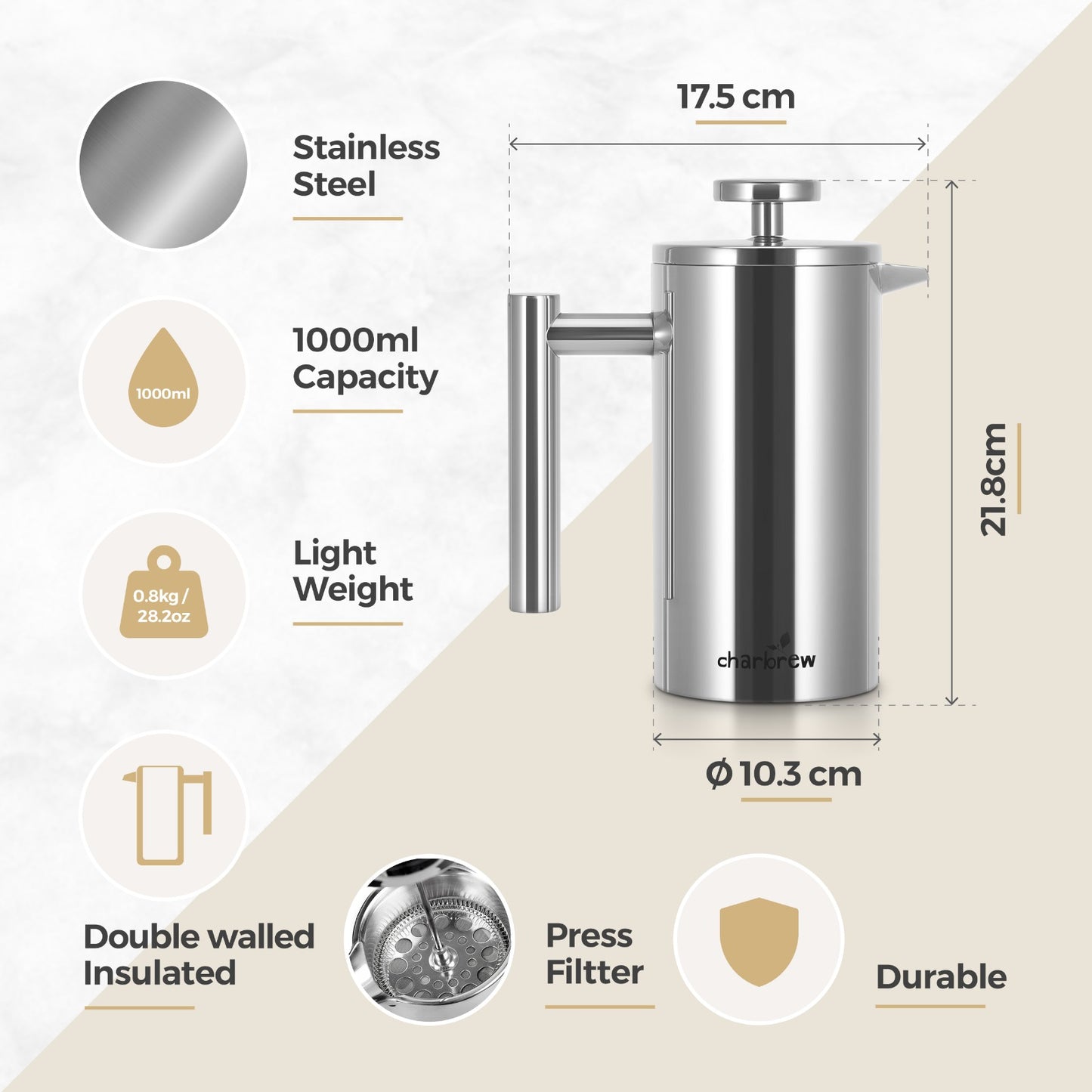 Stainless Steel Cafetiere 1000ml
