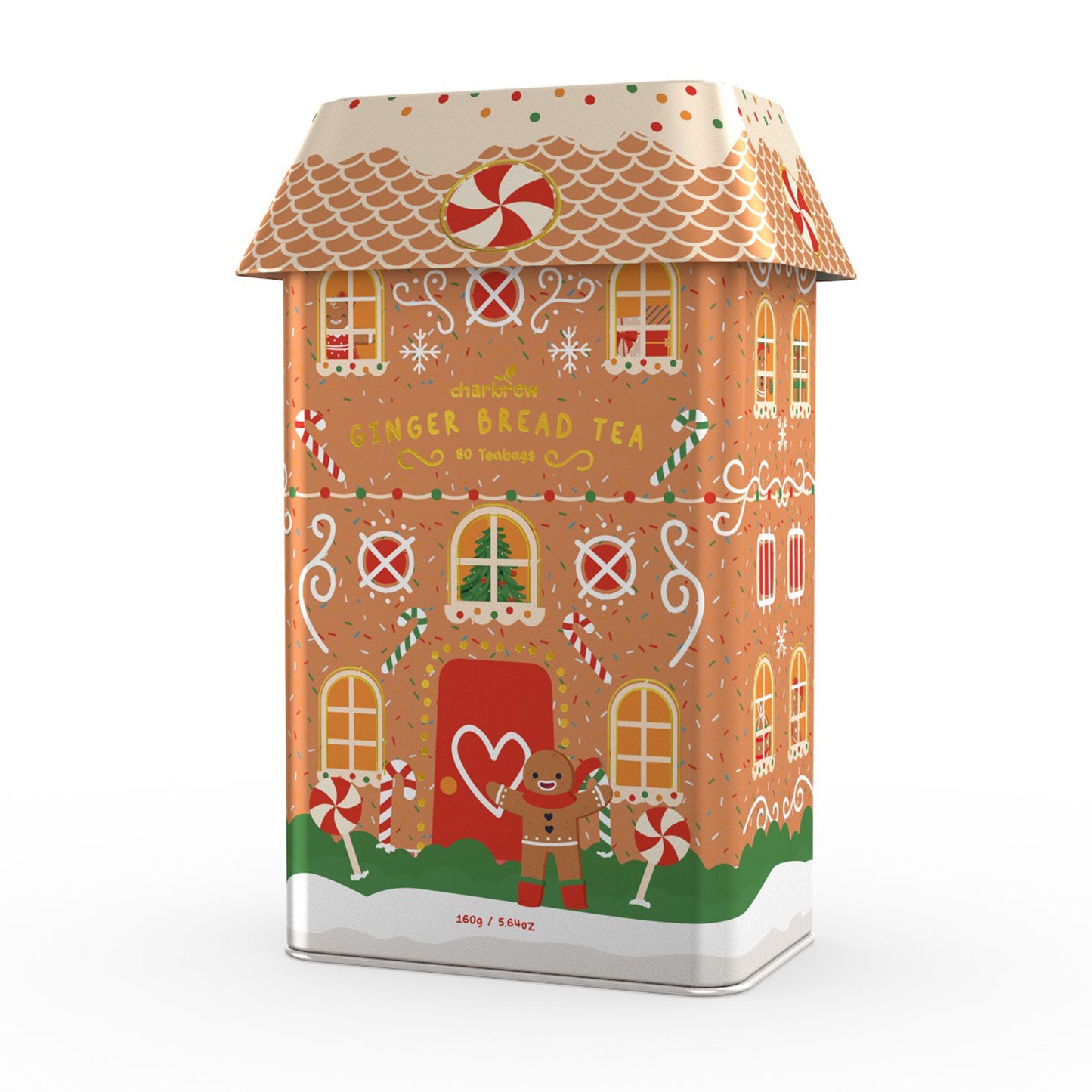 80 Gingerbread Teabags - Gingerbread House Christmas Tea Tin