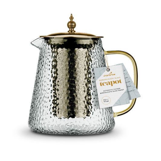 Gold Hammered Borosilicate Glass Teapot 900ml