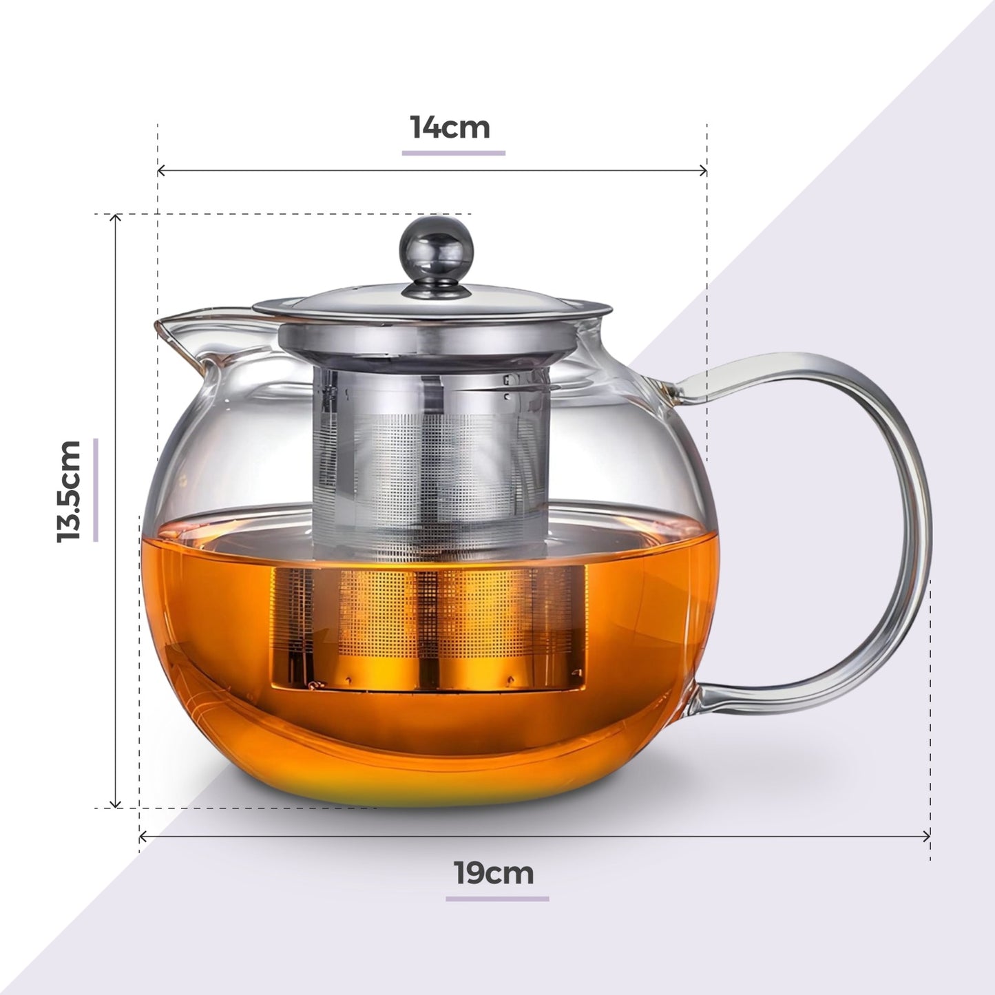 Round Silver Glass Teapot 900ml