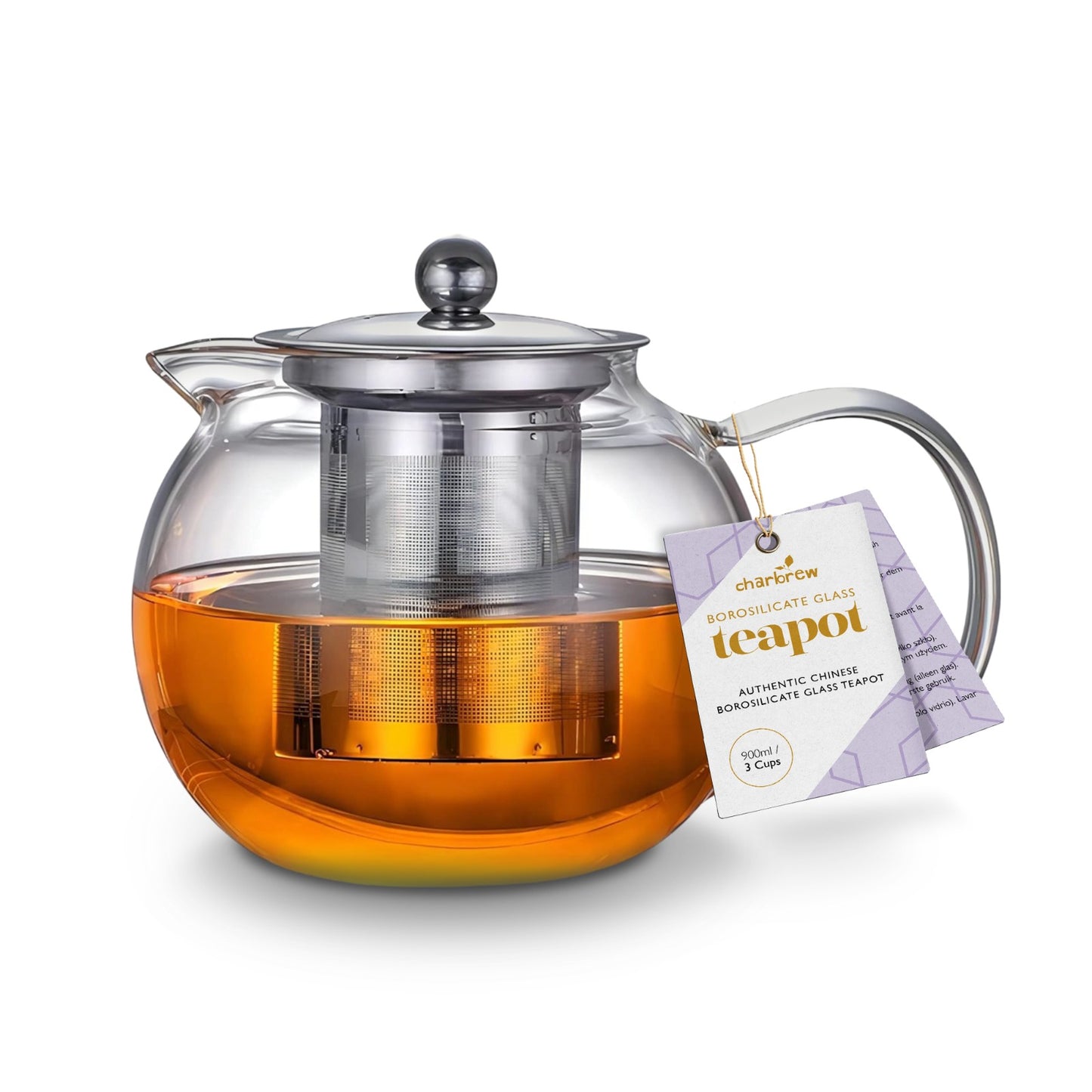 Round Silver Glass Teapot 900ml