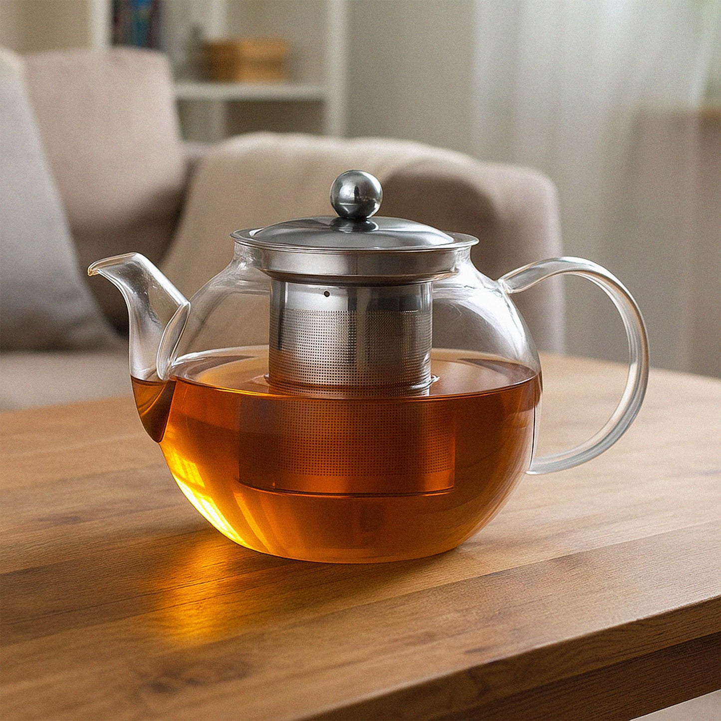 Round Silver Glass Teapot 900ml