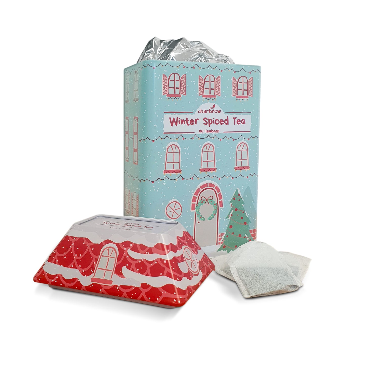 Winter Spice Painted House Christmas Tea Tin – 80 Teabags