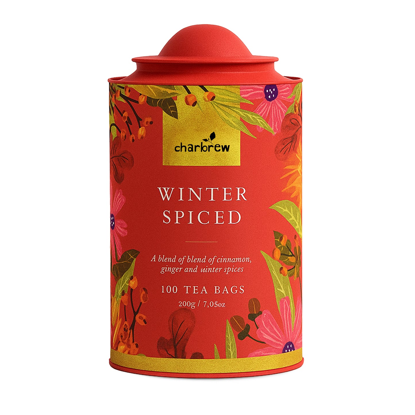 100 Winter Spiced Teabags - Rustic Floral Tea Tin