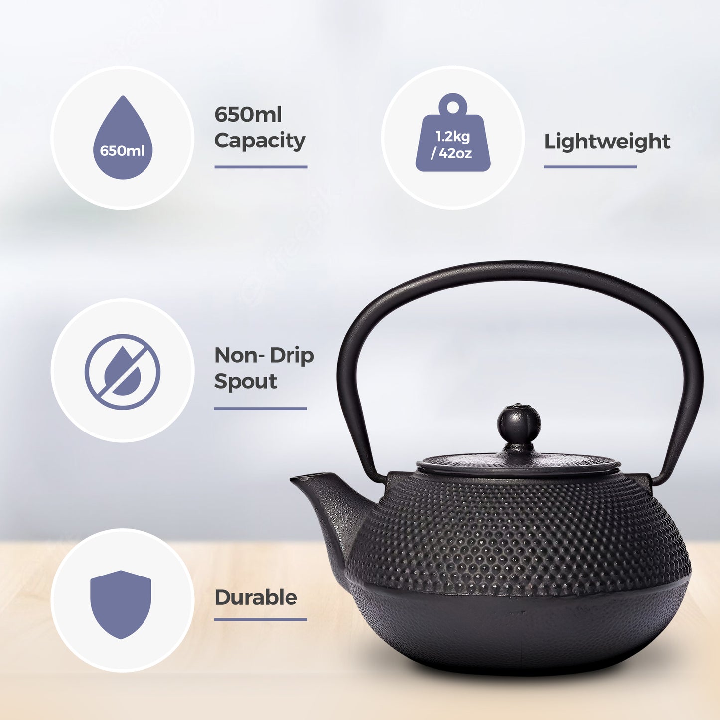 Chinese Black & Dotty Cast Iron Teapot 650ml