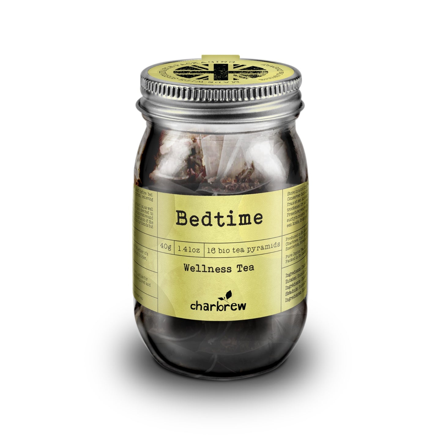 Bedtime Wellness Tea Bags Mason Jar - 16 Biodegradable Pyramid Bags