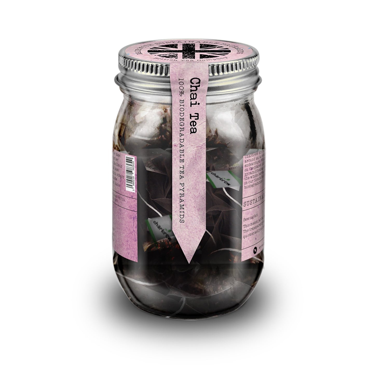 Chai Tea Bags Mason Jar - 16 Biodegradable Pyramid Bags