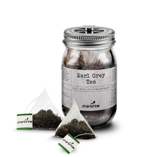 Earl Grey Tea Bags Mason Jar - 16 Biodegradable Pyramid Bags
