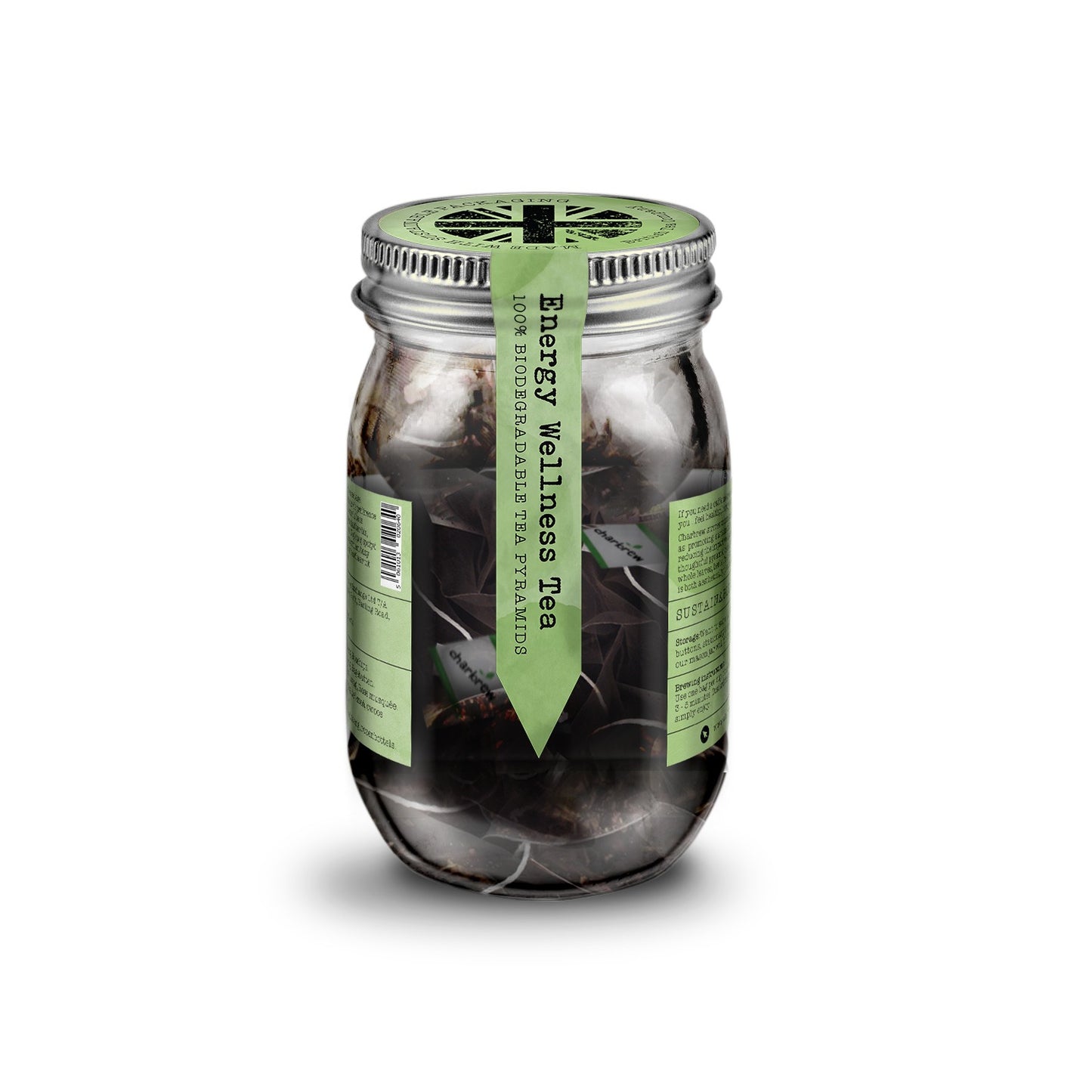 Energy Wellness Tea Bags Mason Jar - 16 Biodegradable Pyramid Bags