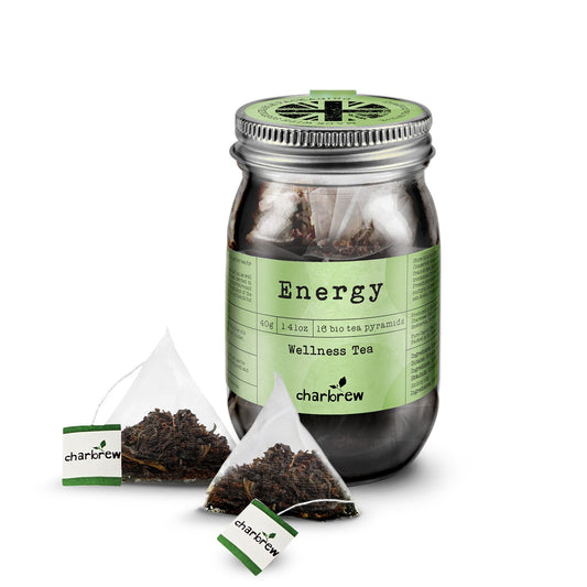Energy Wellness Tea Bags Mason Jar - 16 Biodegradable Pyramid Bags