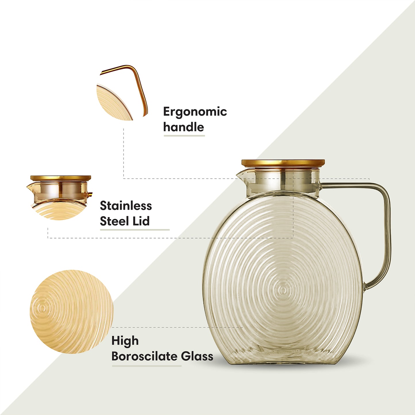 Ribbed Borosilicate Gold Glass Pitcher Jug 2500ml