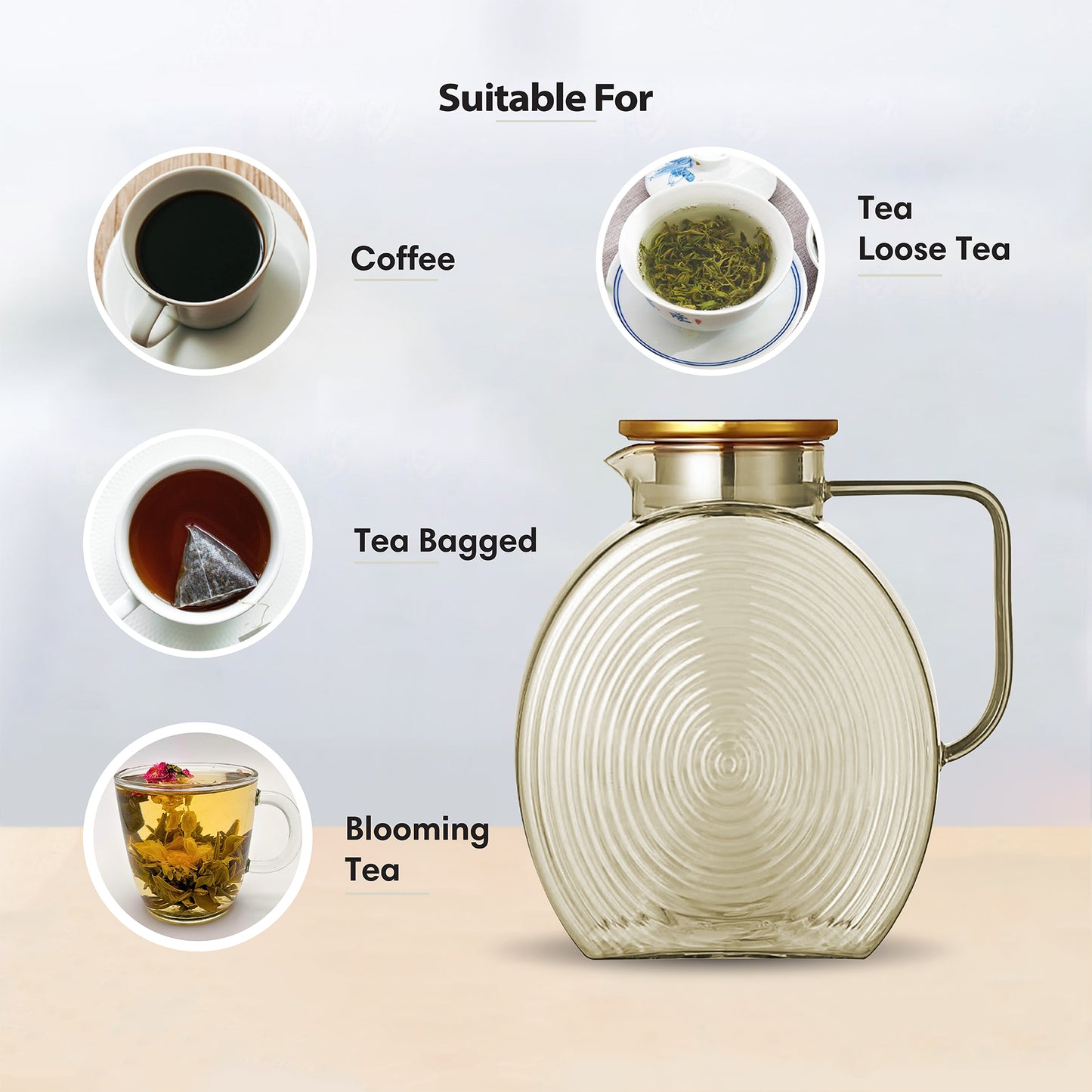 Ribbed Borosilicate Gold Glass Pitcher Jug 2500ml