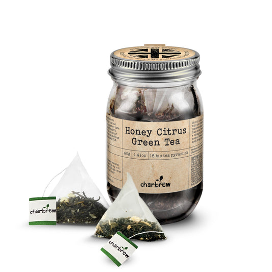 Honey Citrus Tea Bags Mason Jar - 16 Biodegradable Pyramid Bags