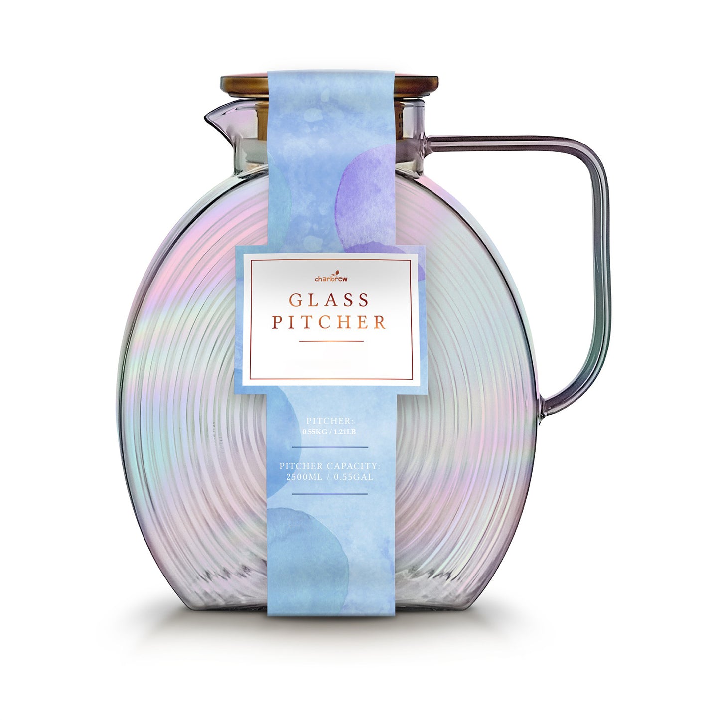 Ribbed Borosilicate Iridescent Glass Pitcher Jug 2500ml
