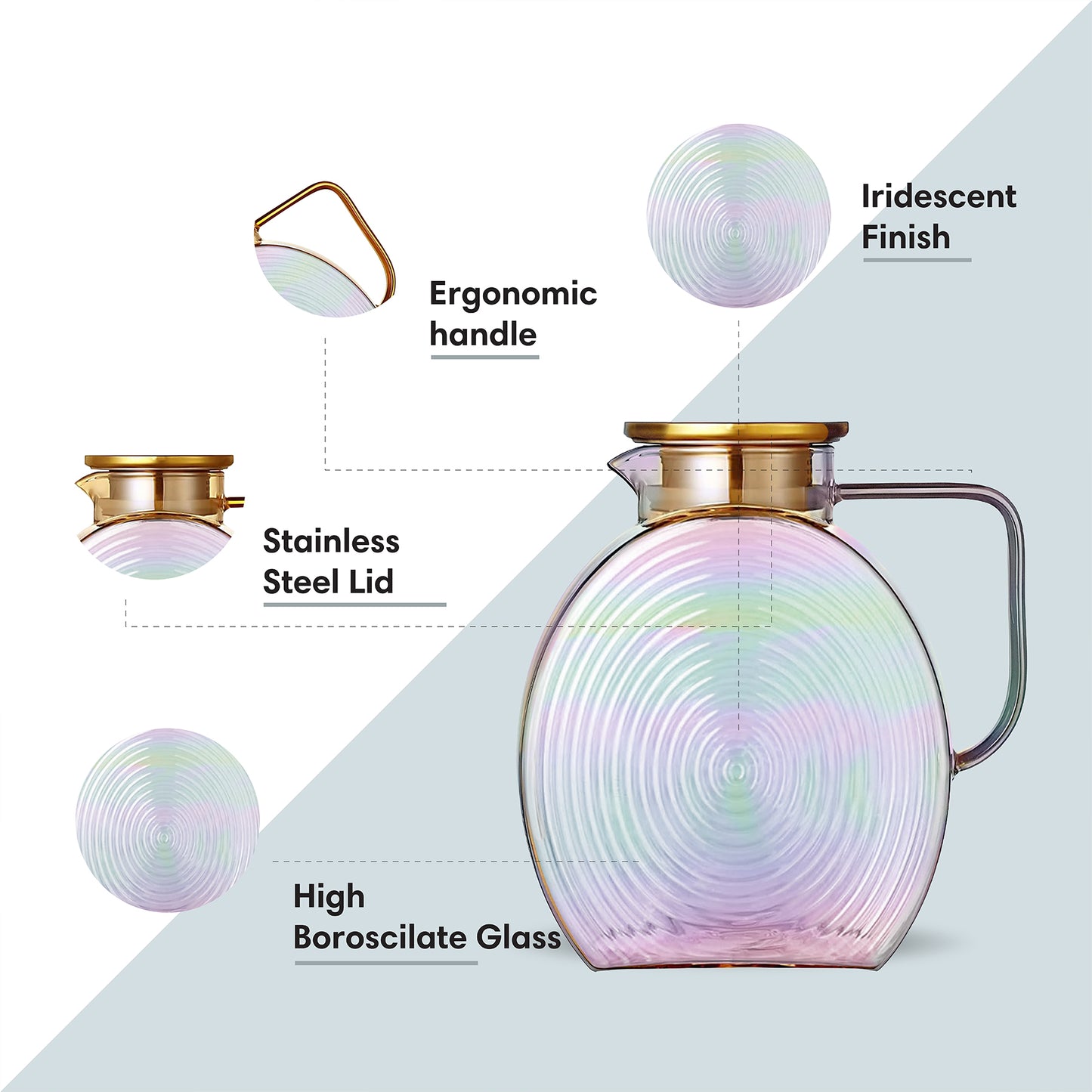 Ribbed Borosilicate Iridescent Glass Pitcher Jug 2500ml