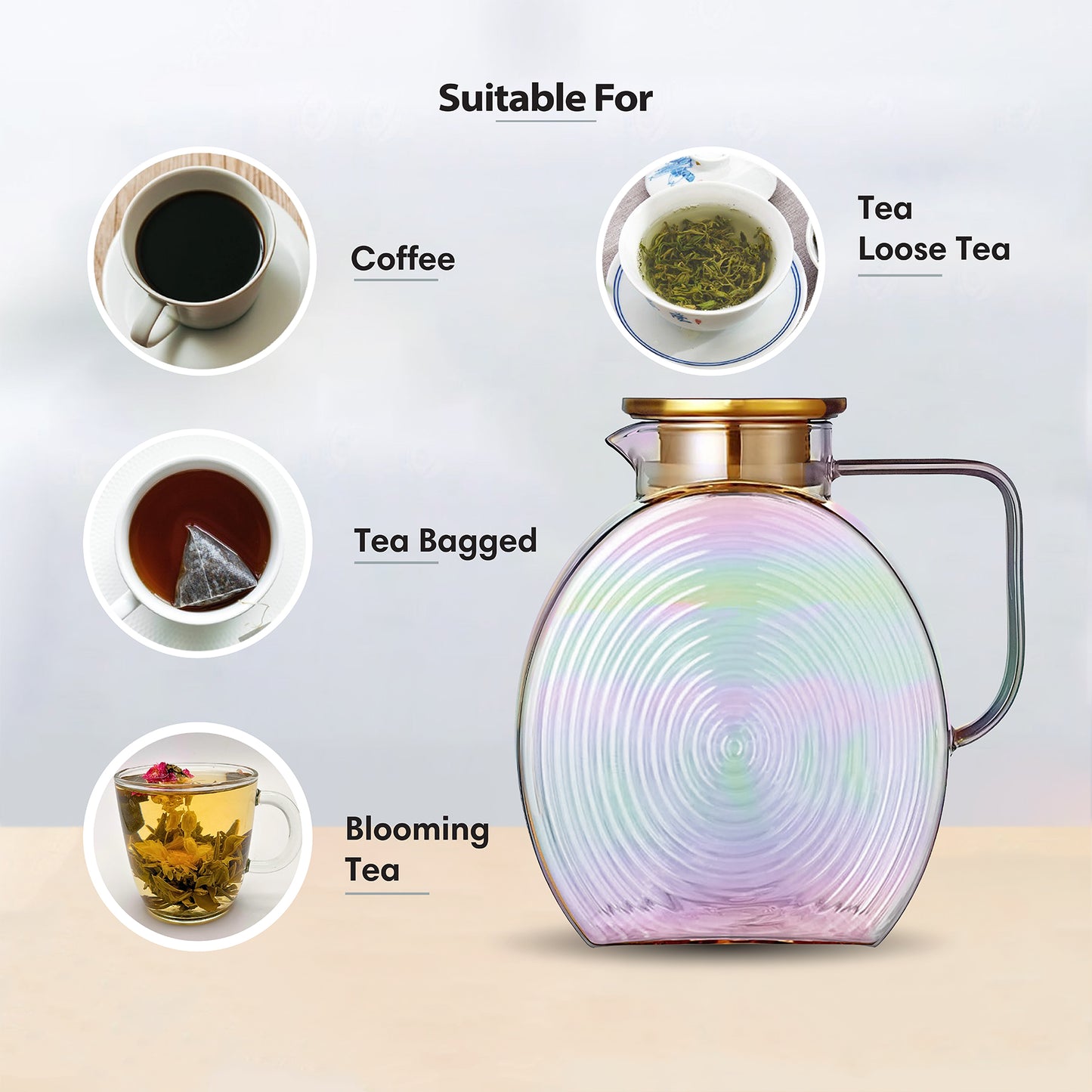 Ribbed Borosilicate Iridescent Glass Pitcher Jug 2500ml