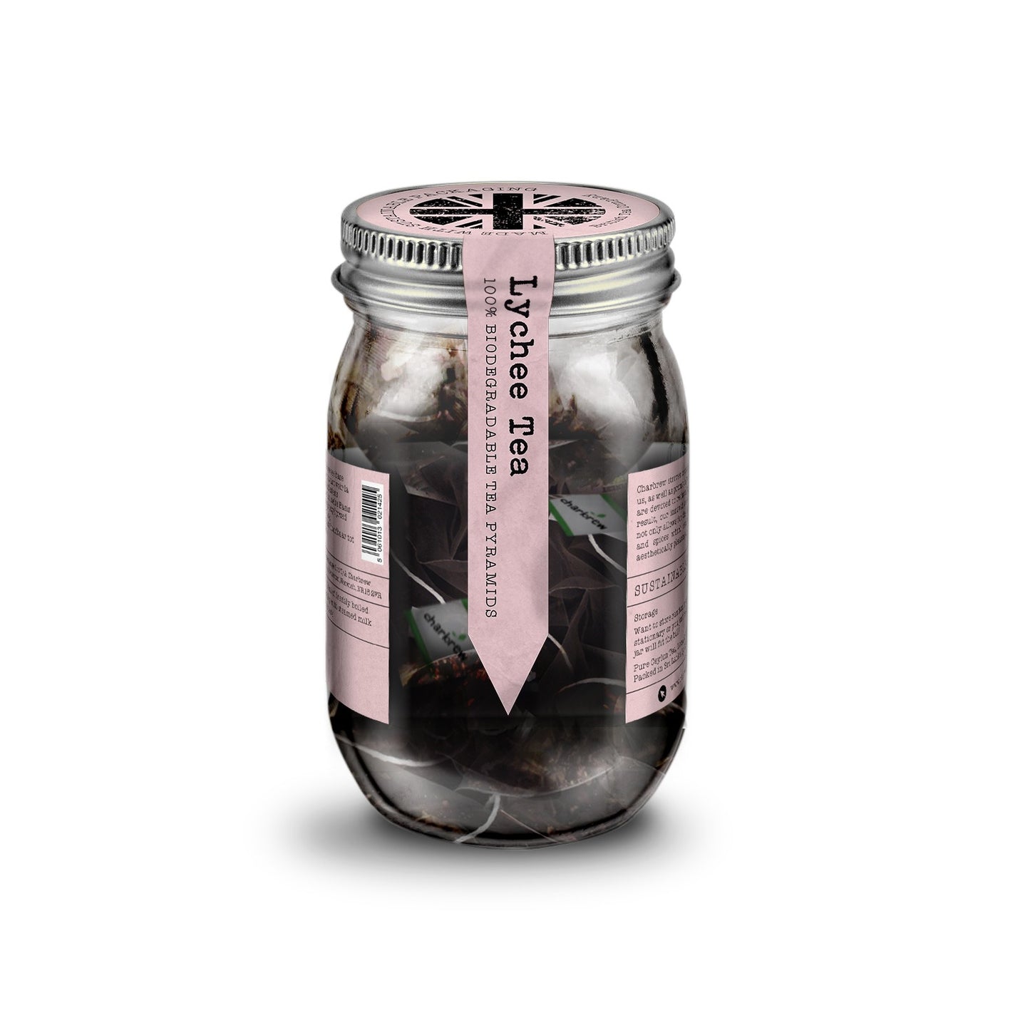 Lychee Tea Bags Mason Jar - 16 Biodegradable Pyramid Bags