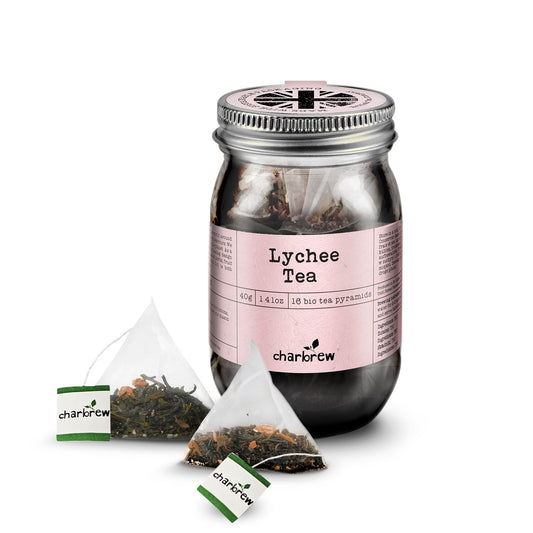 Lychee Tea Bags Mason Jar - 16 Biodegradable Pyramid Bags