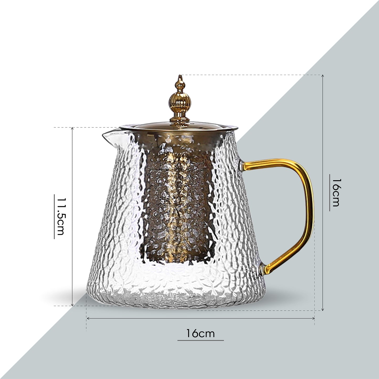 Gold Hammered Borosilicate Glass Teapot 900ml