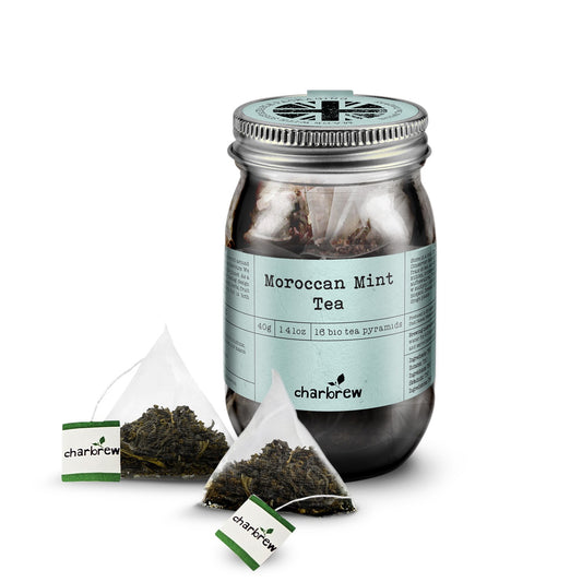 Moroccan Mint Tea Bags Mason Jar - 16 Biodegradable Pyramid Bags