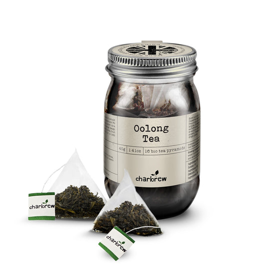 Oolong Tea Bags Mason Jar - 16 Biodegradable Pyramid Bags