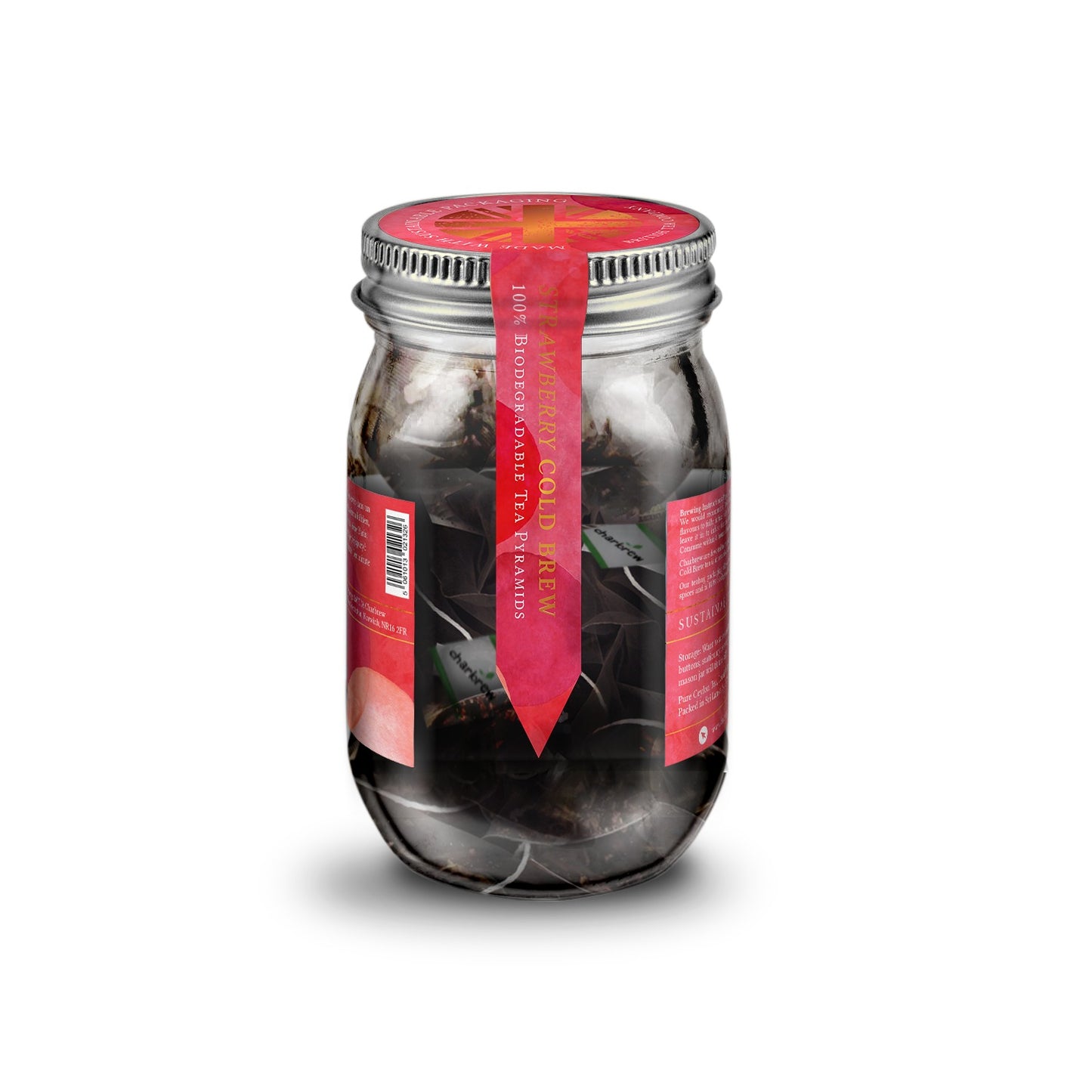 Strawberry Cold Brew Tea Bags Mason Jar - 16 Biodegradable Pyramid Bags