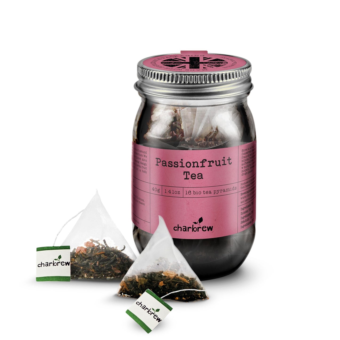 Passionfruit Tea Bags Mason Jar - 16 Biodegradable Pyramid Bags