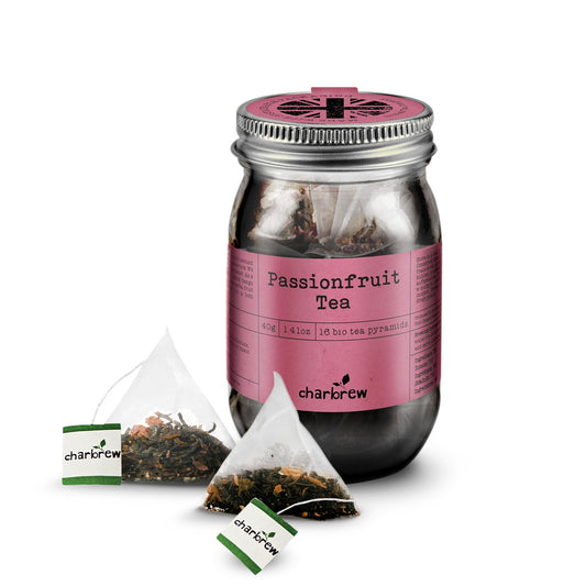 Passionfruit Tea Bags Mason Jar - 16 Biodegradable Pyramid Bags