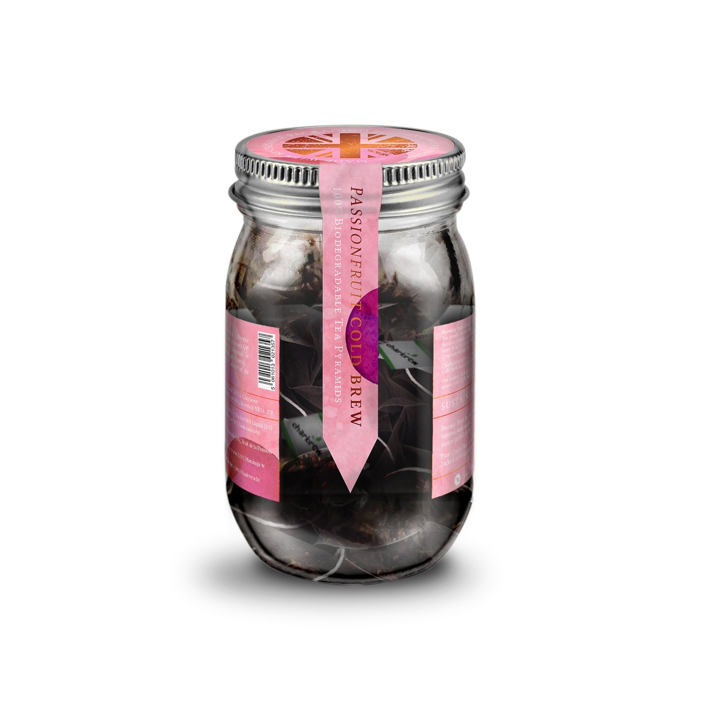 Passionfruit Cold Brew Tea Bags Mason Jar - 16 Biodegradable Pyramid Bags