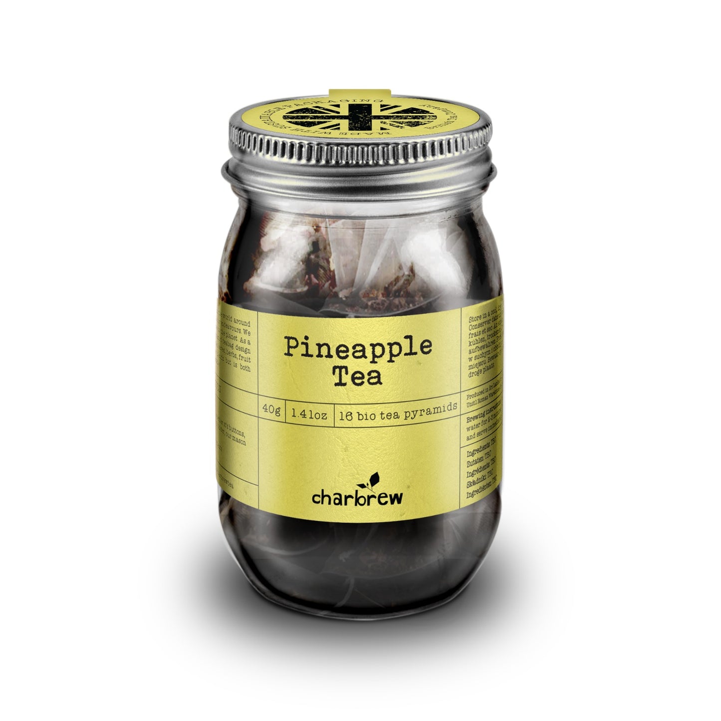 Pineapple Tea Bags Mason Jar - 16 Biodegradable Pyramid Bags