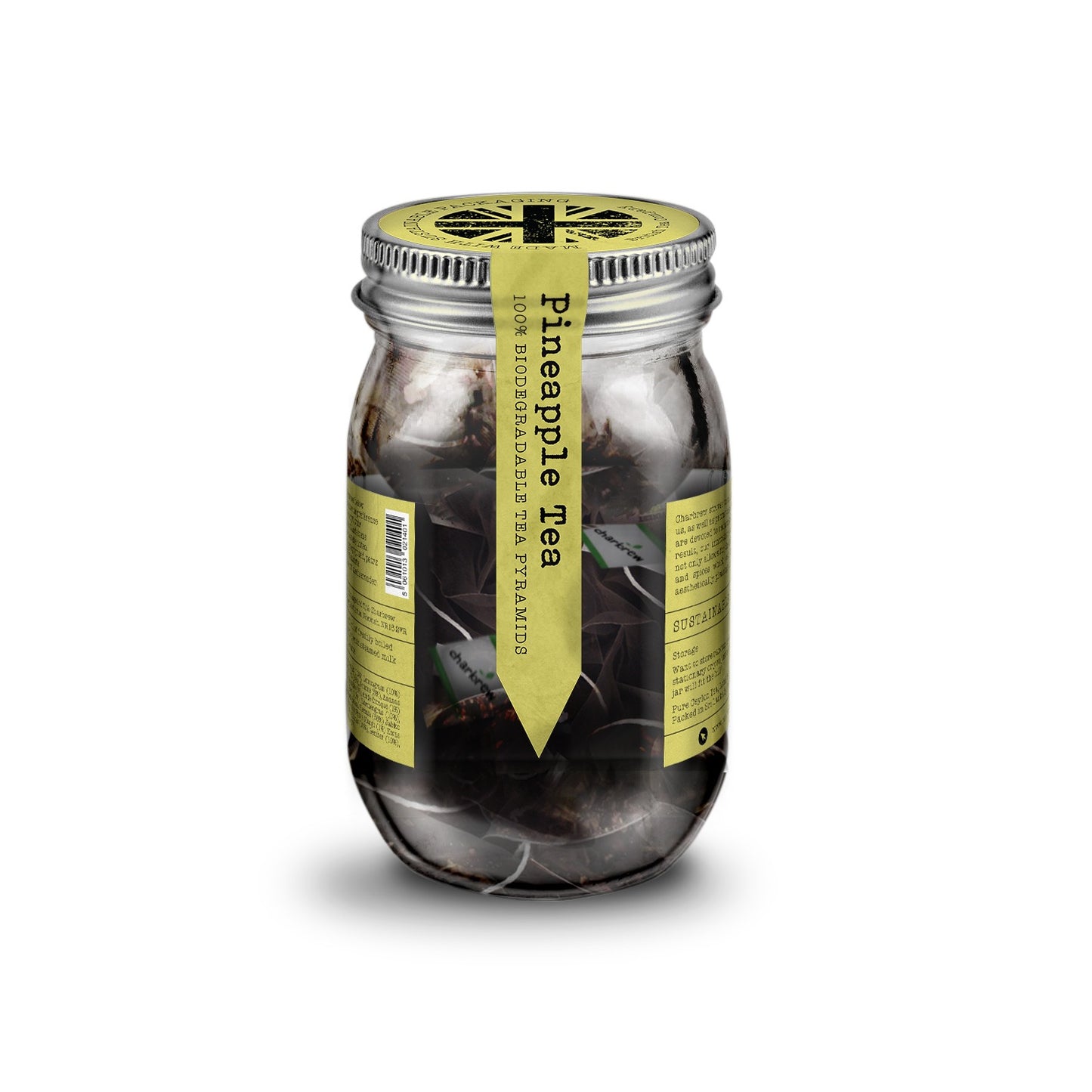 Pineapple Tea Bags Mason Jar - 16 Biodegradable Pyramid Bags