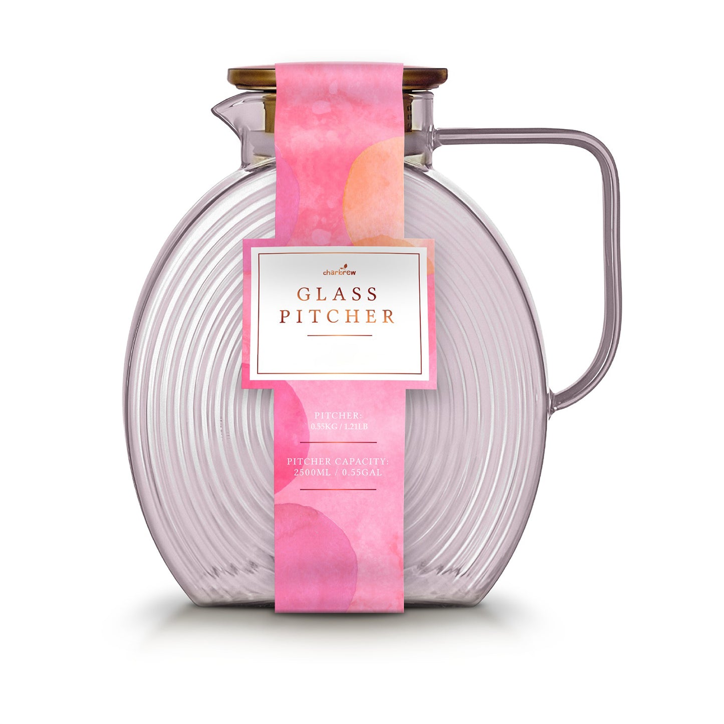 Ribbed Borosilicate Pink Glass Pitcher Jug 2500ml
