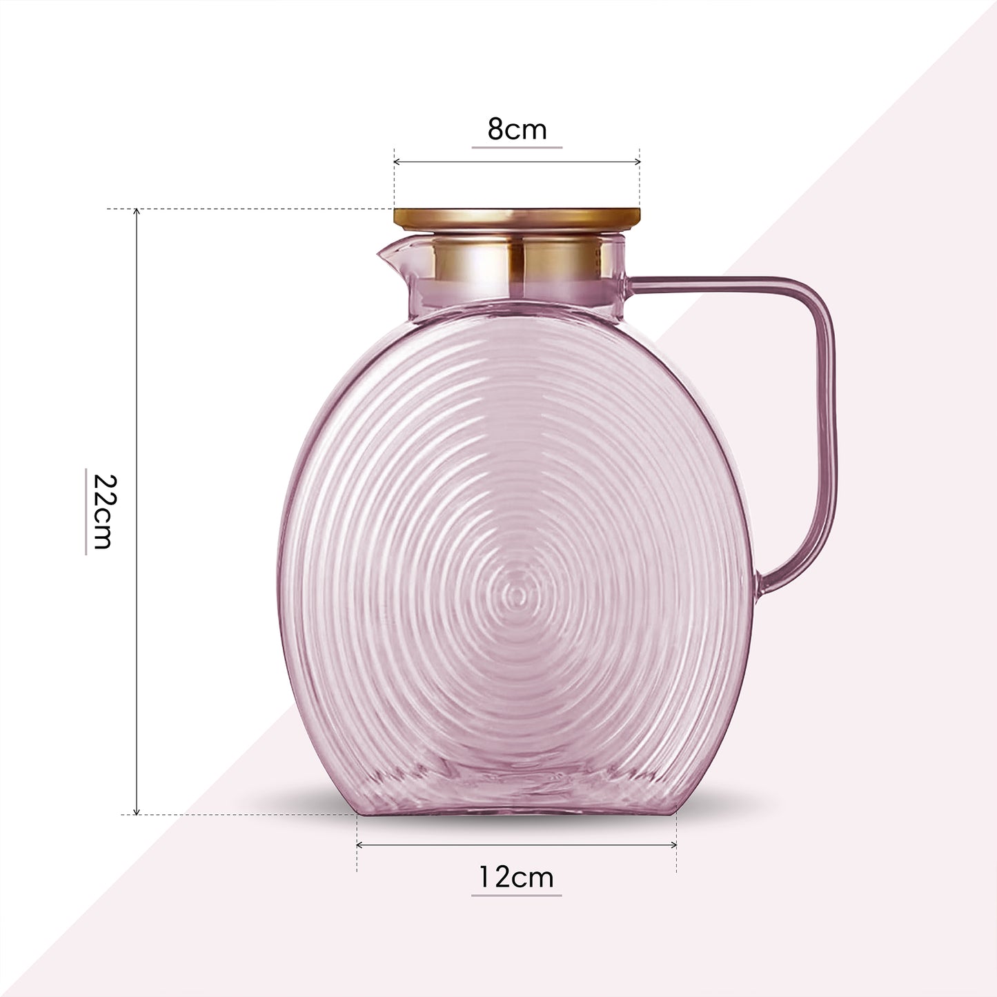 Ribbed Borosilicate Pink Glass Pitcher Jug 2500ml