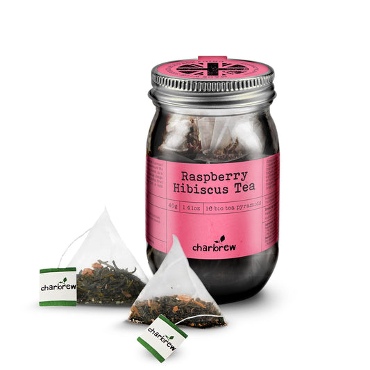 Raspberry Hibiscus Tea Bags Mason Jar - 16 Biodegradable Pyramid Bags