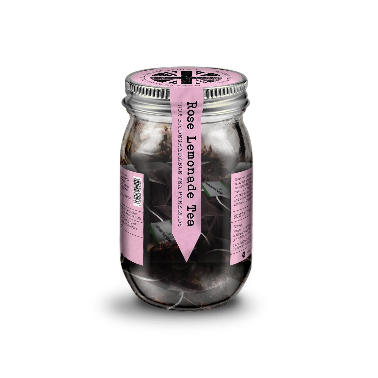 Rose Lemonade Tea Bags Mason Jar - 16 Biodegradable Pyramid Bags