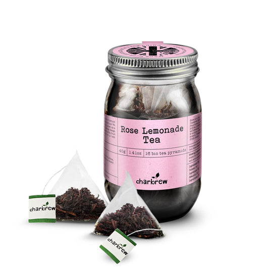 Rose Lemonade Tea Bags Mason Jar - 16 Biodegradable Pyramid Bags