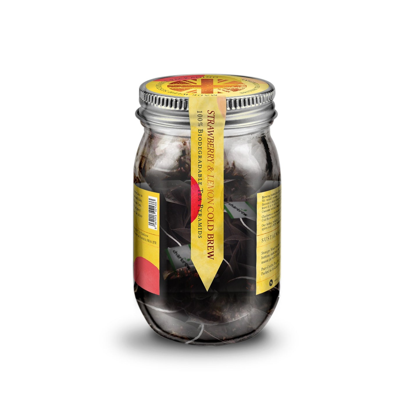 Strawberry & Lemon Cold Brew Tea Bags Mason Jar - 16 Biodegradable Pyramid Bags