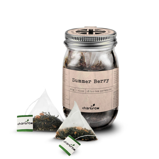 Summer Berry Tea Bags Mason Jar - 16 Biodegradable Pyramid Bags