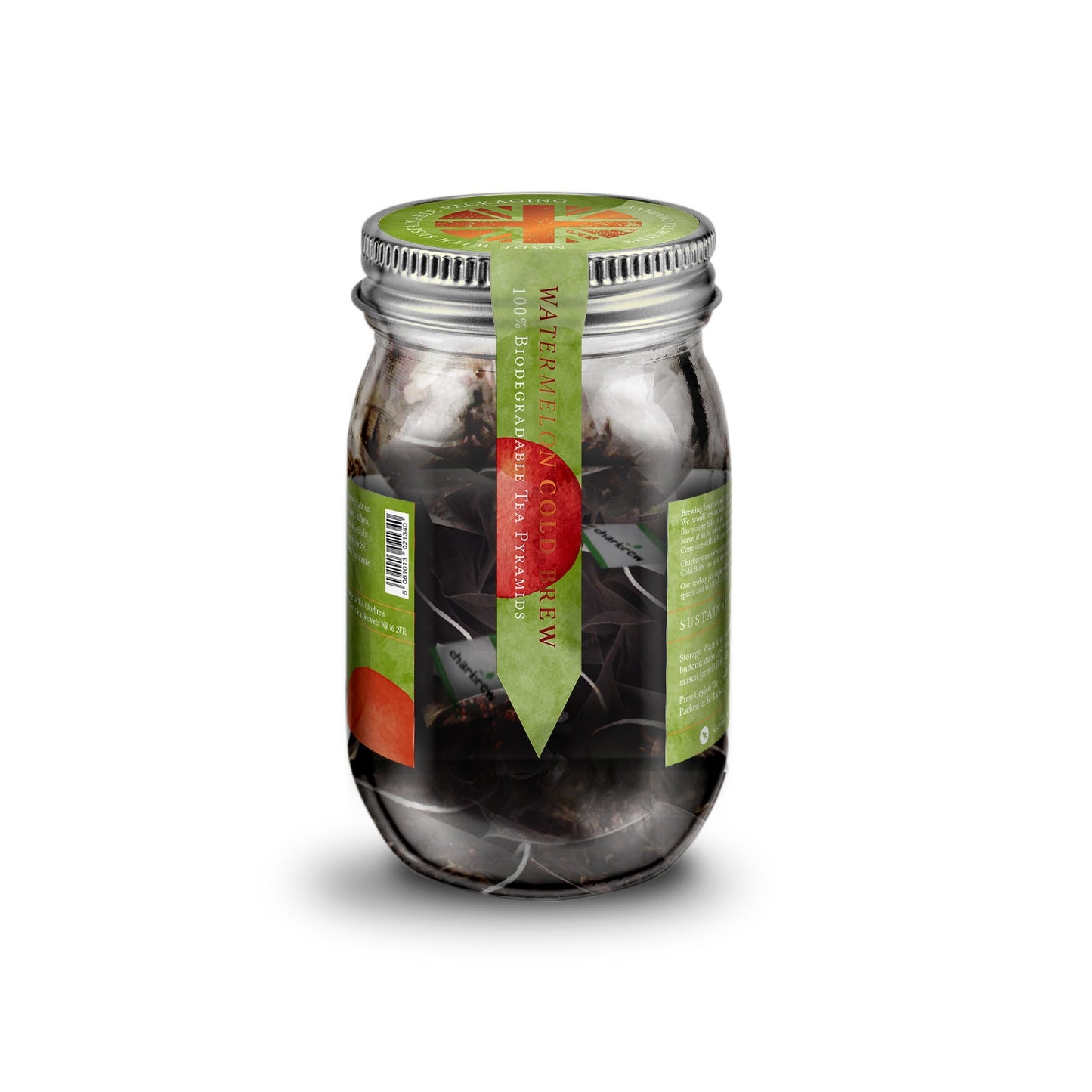 Watermelon Cold Brew Tea Bags Mason Jar - 16 Biodegradable Pyramid Bags