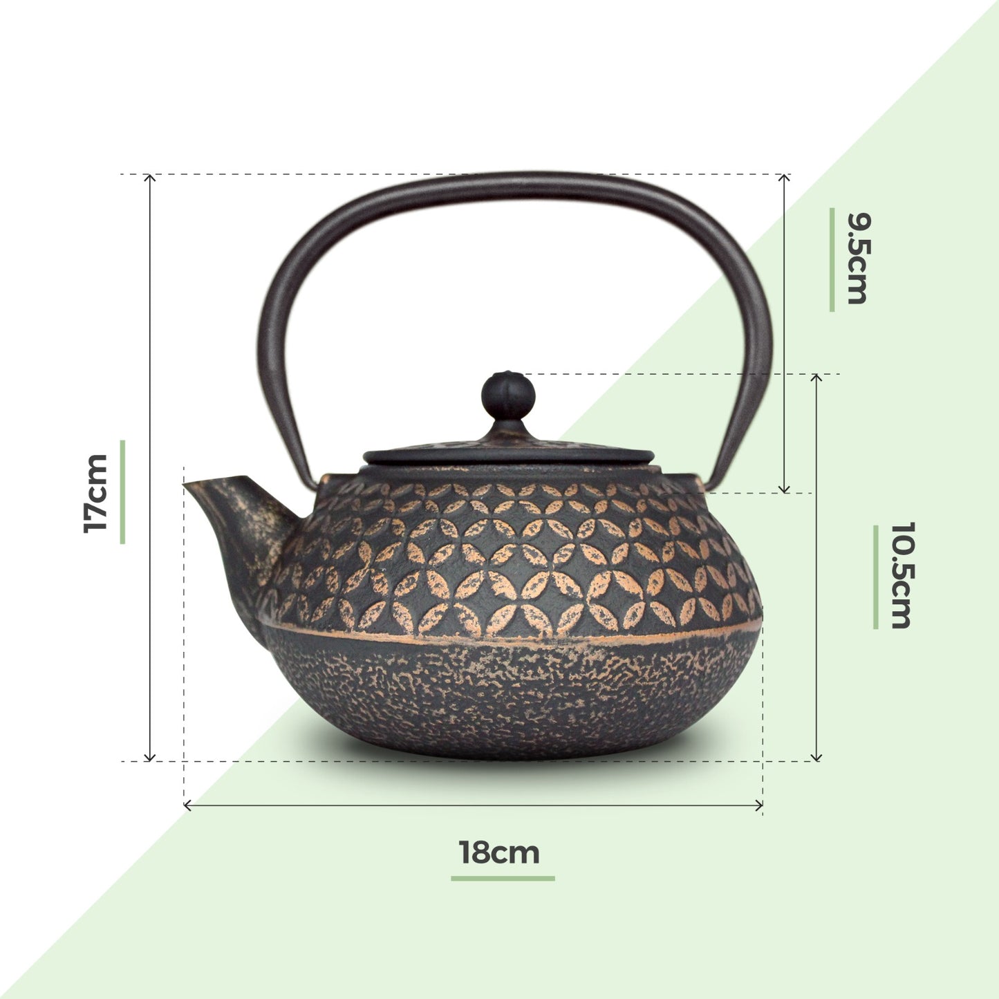 Chinese Black & Copper Cast Iron Teapot 900ml