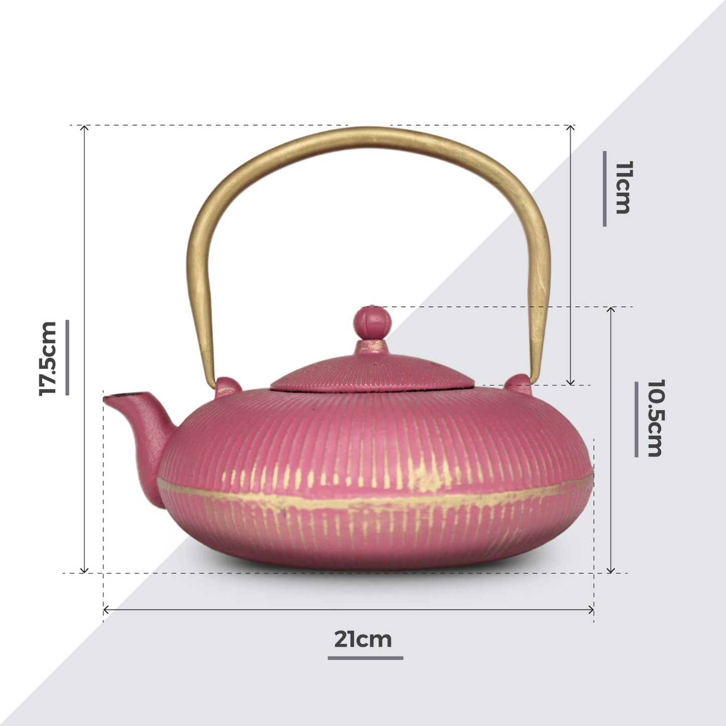Chinese Pink Striped Cast Iron Teapot 1200ml