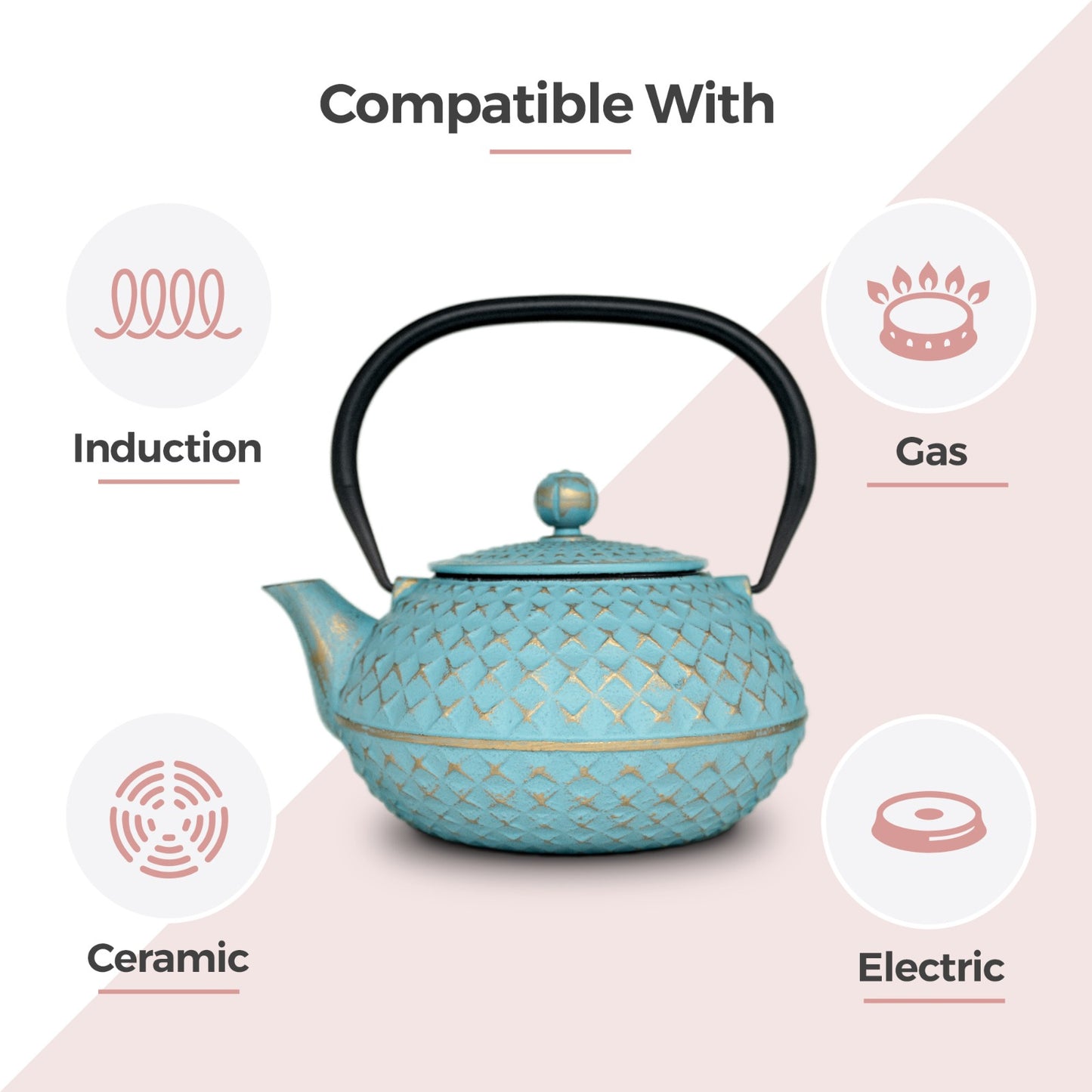 Chinese Blue Diamond Cast Iron Teapot 900ml