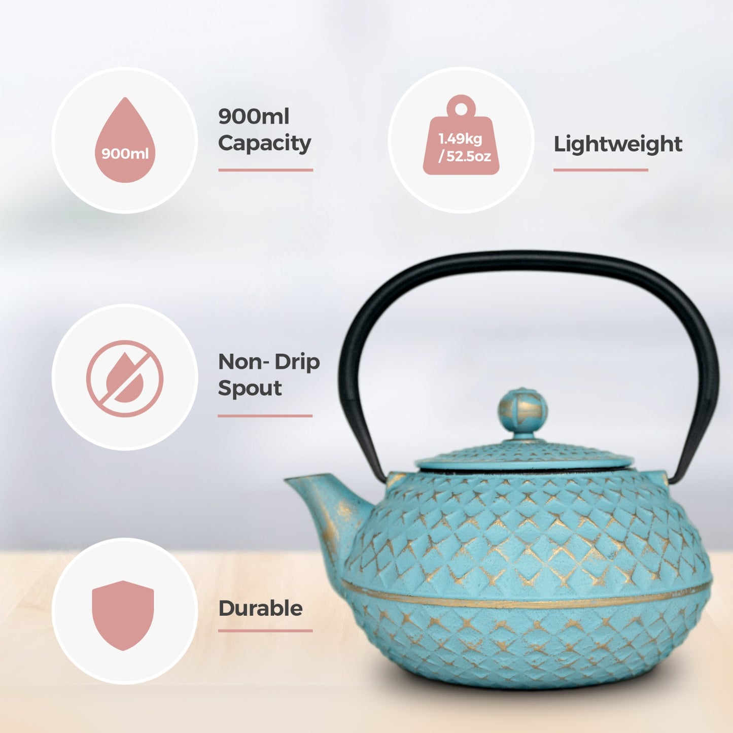 Chinese Blue Diamond Cast Iron Teapot 900ml