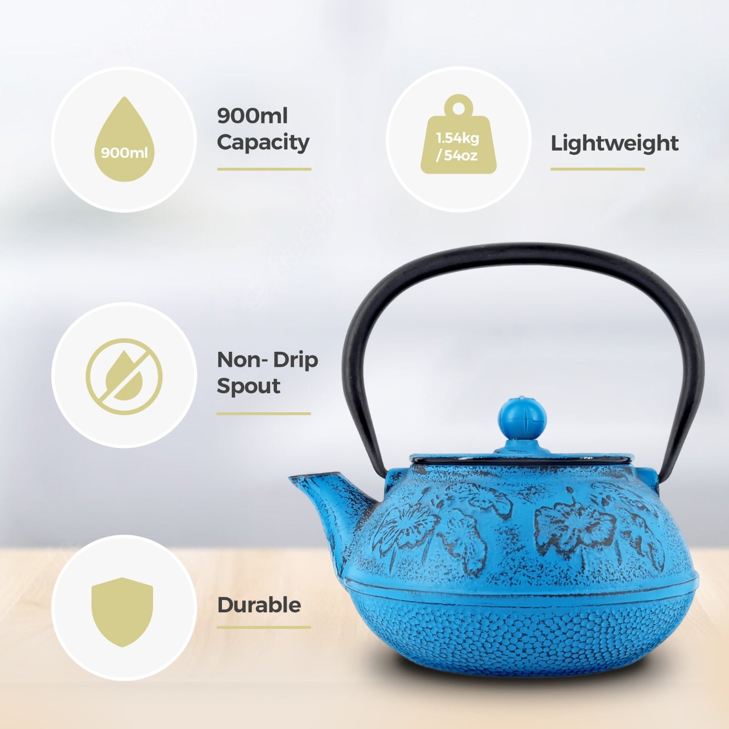 Chinese Tiffany Blue Cast Iron Teapot 900ml