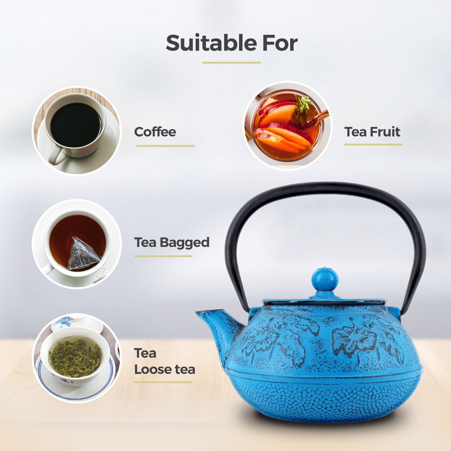Chinese Tiffany Blue Cast Iron Teapot 900ml