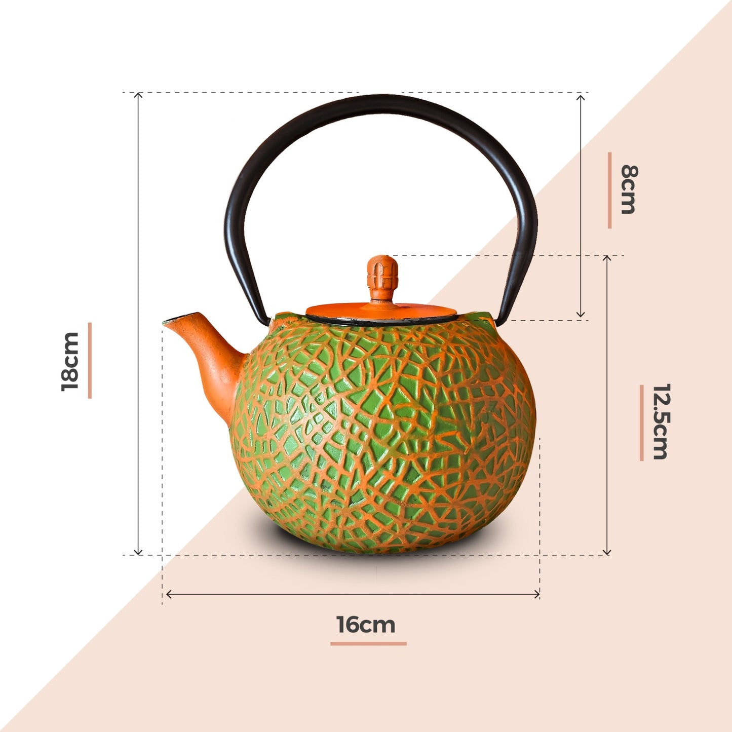 Chinese Olive & Orange Cast Iron Teapot 800ml
