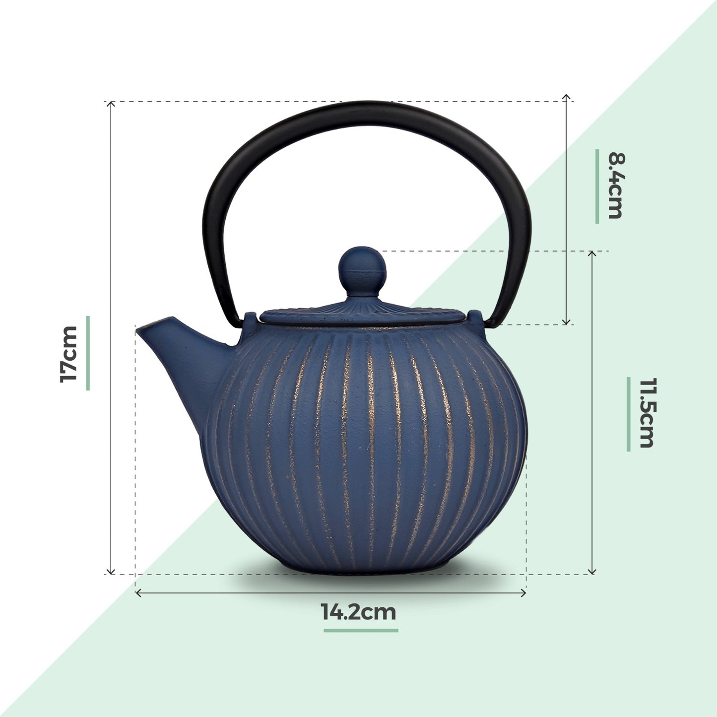 Chinese Blue & Gold Cast Iron Teapot 500ml