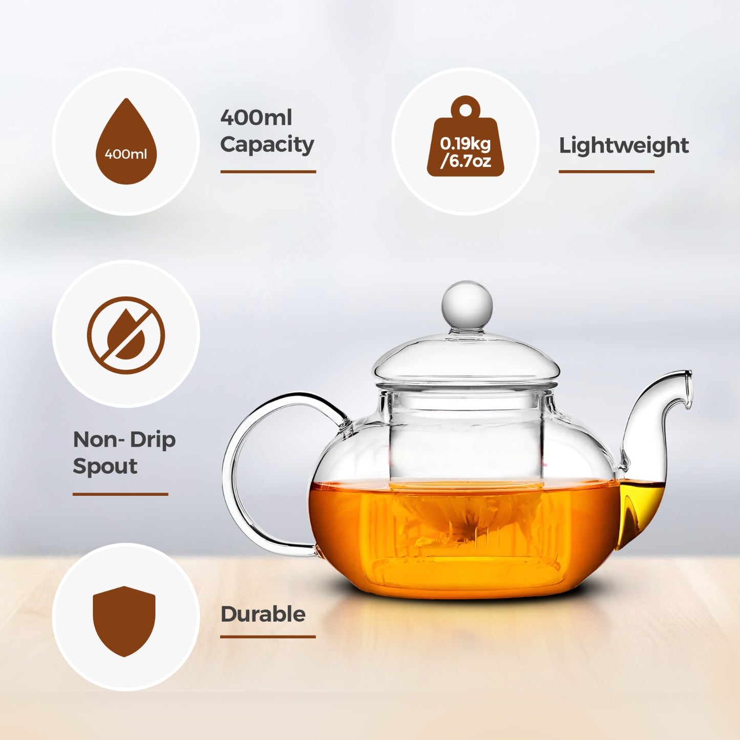Glass Tea Pot & Tea Strainer For Loose Leaf Tea 400ml